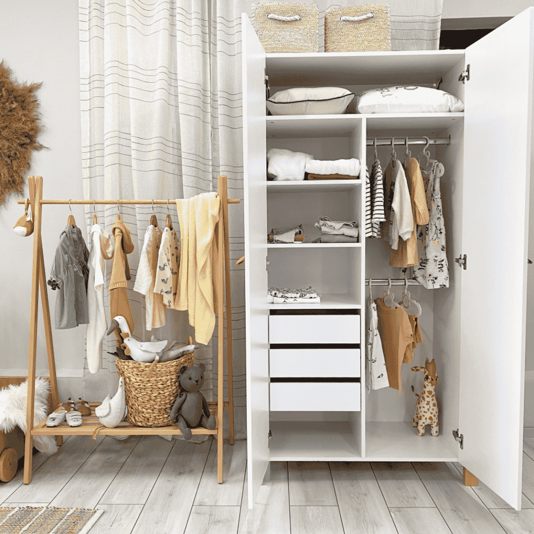 Dětska šatní skřín Zukko 960 Gekko Kids, Bílá / Přírodní Buk